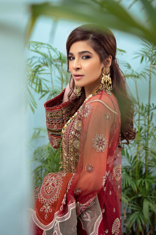 Meer Maryam Hussain by Ayzal Fatimah | Mahroon Fancy Organza 3PC Wedding Suit