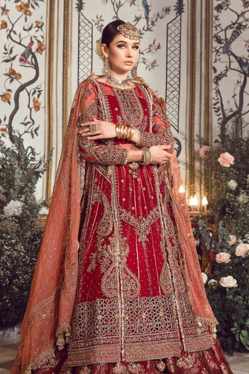 Mbroidered Maria B. by Ayzal Fatimah | Maroon Fancy Organza 3PC Wedding Suit