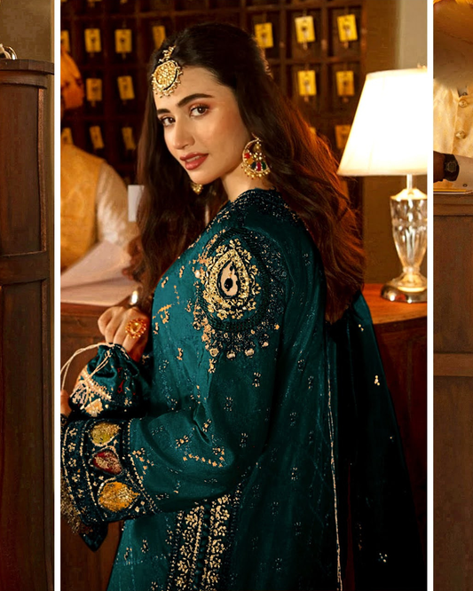 Shadmaani Qalamkar by Ayzal Fatimah | Zinc Fancy Organza 3PC Wedding Suit