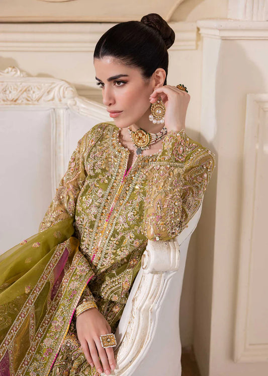 Olivia Charizma by Ayzal Fatimah | Olive Green Fancy Organza 4PC Wedding Suit