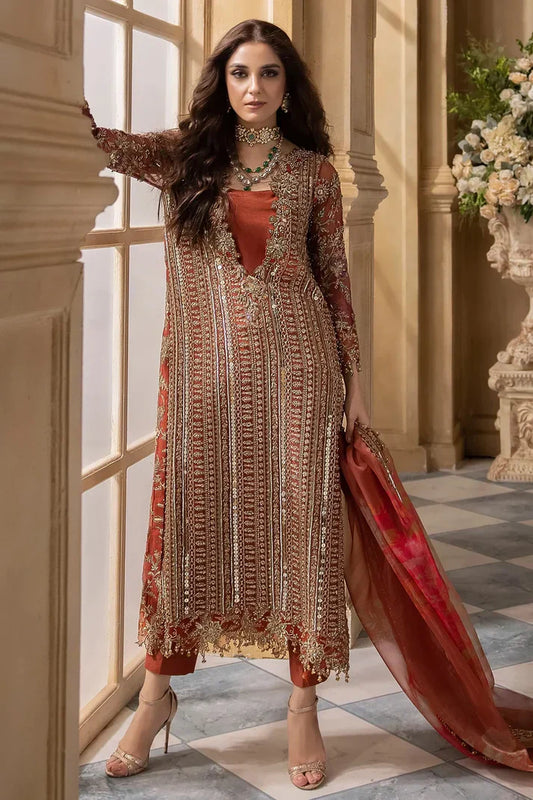Afshan Charizma by Ayzal Fatimah | Rust Fancy Organza 3PC Wedding Suit