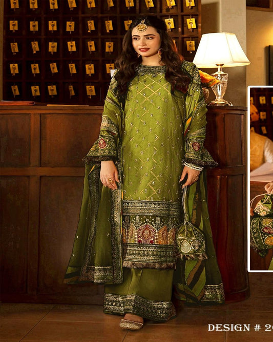 Shadmaani - Qalamkar by Ayzal Fatimah | Green Fancy Organza 3PC Wedding Suit